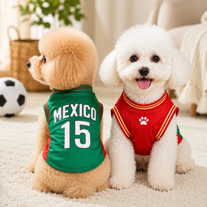 Mexico 15 Pet Jersey Shirt for Dogs and Cats - Breathable Sleeveless Soccer Vest, Lightweight Sports Outfit for Small and Medium Pets, Stylish Mesh Apparel for Daily Wear, Photos, Parties, and Game Day