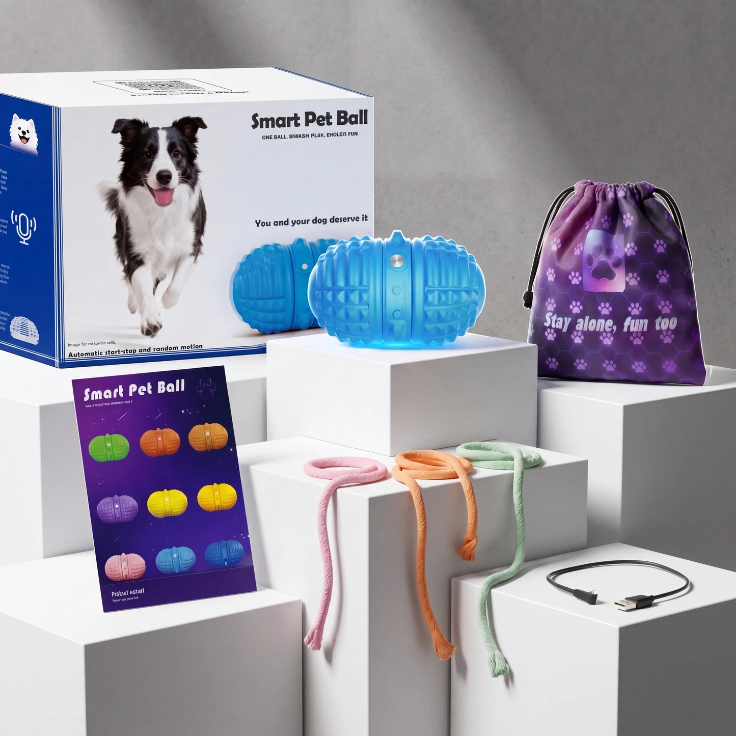 Interactive Automatic Moving Dog Toy with Dual Motors, Voice Recording, and Water Resistance - Rechargeable Pet Play Ball with Rope for Small to Medium Dogs