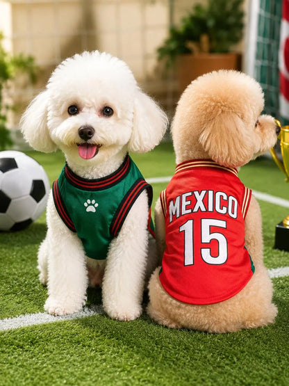 Mexico 15 Pet Jersey Shirt for Dogs and Cats - Breathable Sleeveless Soccer Vest, Lightweight Sports Outfit for Small and Medium Pets, Stylish Mesh Apparel for Daily Wear, Photos, Parties, and Game Day