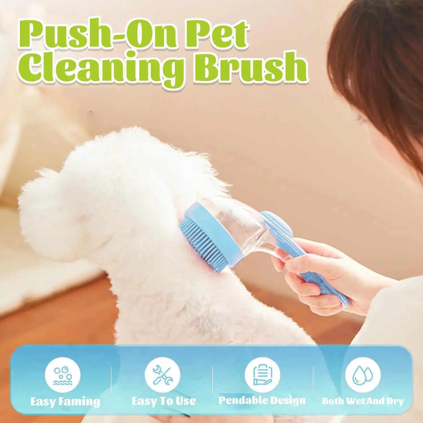 2-in-1 Pet Bath Brush with Integrated Shampoo Dispenser for Dogs and Cats - Ideal for Long and Short Hair Breeds