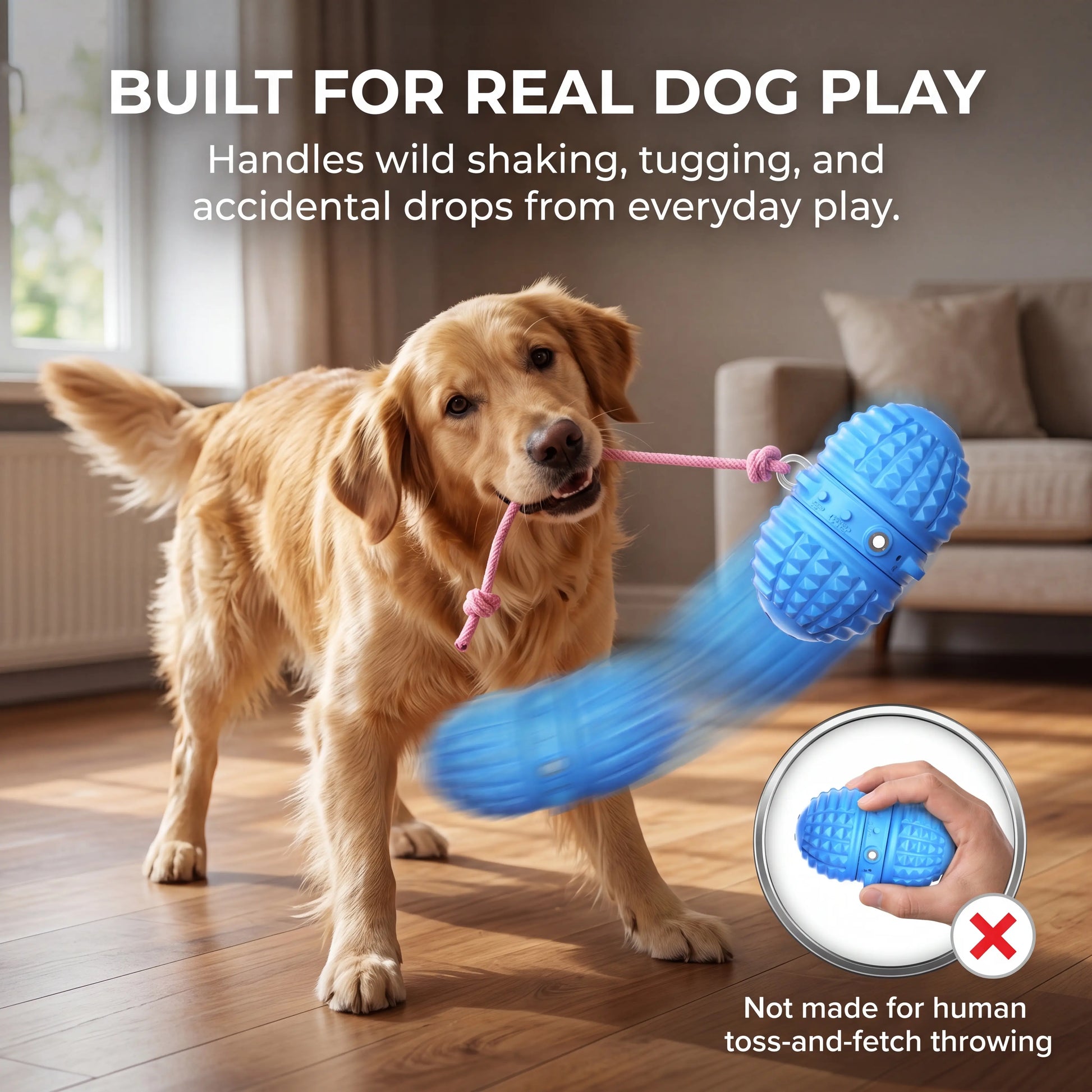 Interactive Automatic Moving Dog Toy with Dual Motors, Voice Recording, and Water Resistance - Rechargeable Pet Play Ball with Rope for Small to Medium Dogs