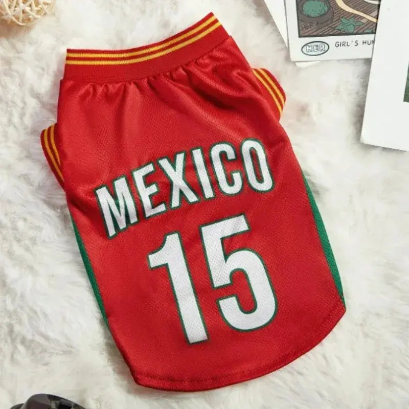 Mexico 15 Pet Jersey Shirt for Dogs and Cats - Breathable Sleeveless Soccer Vest, Lightweight Sports Outfit for Small and Medium Pets, Stylish Mesh Apparel for Daily Wear, Photos, Parties, and Game Day