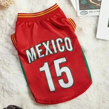 Mexico 15 Pet Jersey Shirt for Dogs and Cats - Breathable Sleeveless Soccer Vest, Lightweight Sports Outfit for Small and Medium Pets, Stylish Mesh Apparel for Daily Wear, Photos, Parties, and Game Day