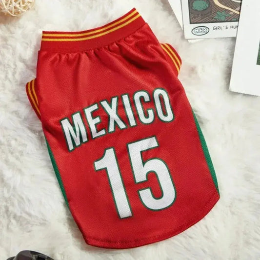 Mexico 15 Pet Jersey Shirt for Dogs and Cats - Breathable Sleeveless Soccer Vest, Lightweight Sports Outfit for Small and Medium Pets, Stylish Mesh Apparel for Daily Wear, Photos, Parties, and Game Day
