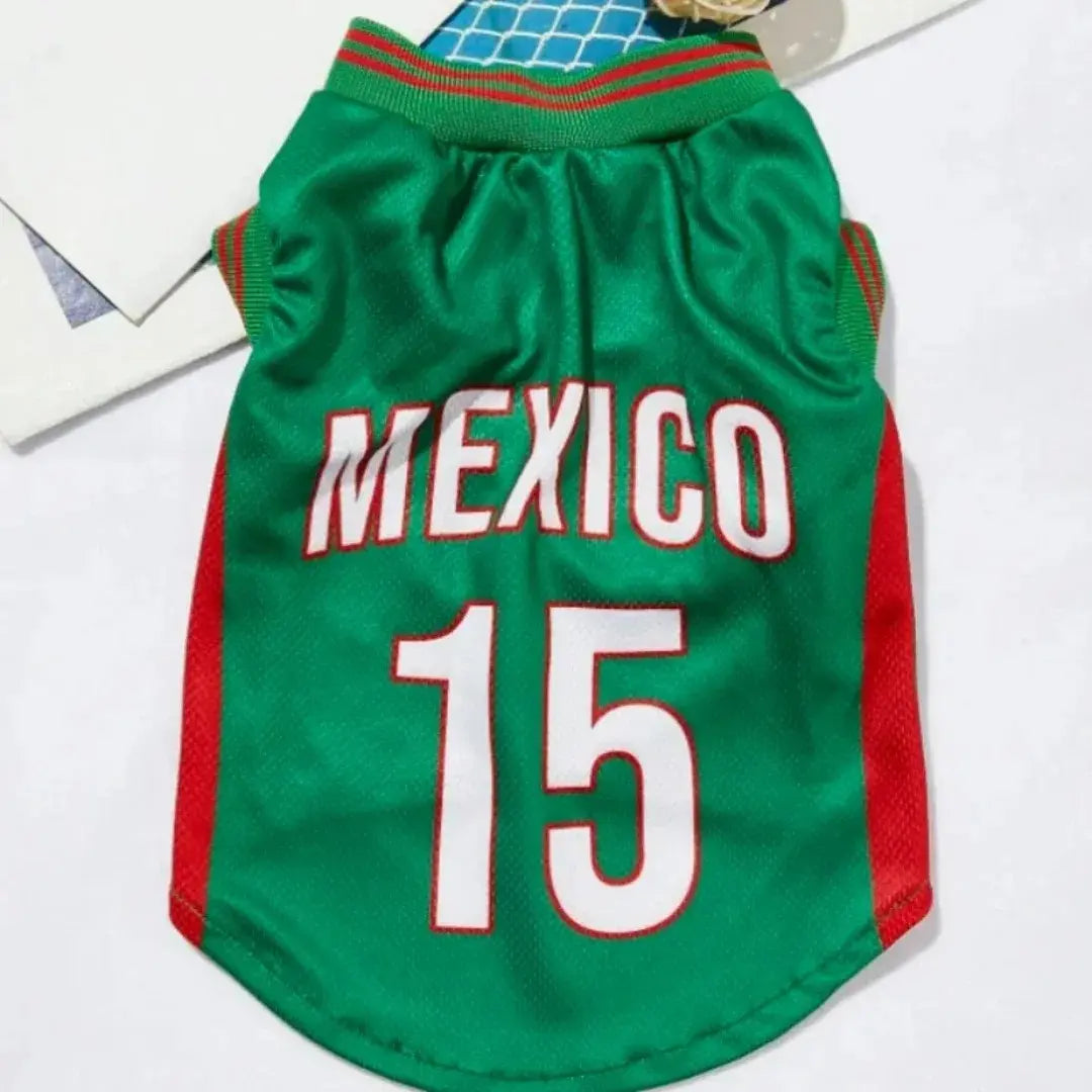Mexico 15 Pet Jersey Shirt for Dogs and Cats - Breathable Sleeveless Soccer Vest, Lightweight Sports Outfit for Small and Medium Pets, Stylish Mesh Apparel for Daily Wear, Photos, Parties, and Game Day
