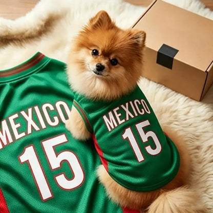 Mexico 15 Pet Jersey Shirt for Dogs and Cats - Breathable Sleeveless Soccer Vest, Lightweight Sports Outfit for Small and Medium Pets, Stylish Mesh Apparel for Daily Wear, Photos, Parties, and Game Day