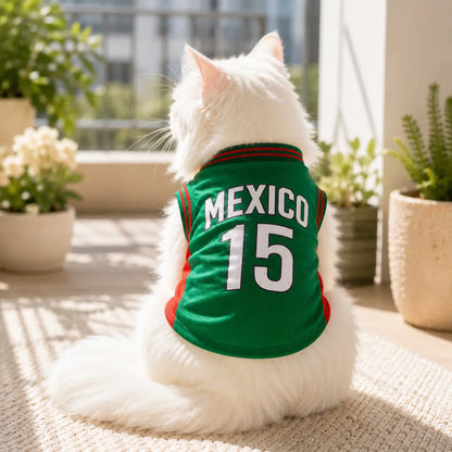 Mexico 15 Pet Jersey Shirt for Dogs and Cats - Breathable Sleeveless Soccer Vest, Lightweight Sports Outfit for Small and Medium Pets, Stylish Mesh Apparel for Daily Wear, Photos, Parties, and Game Day