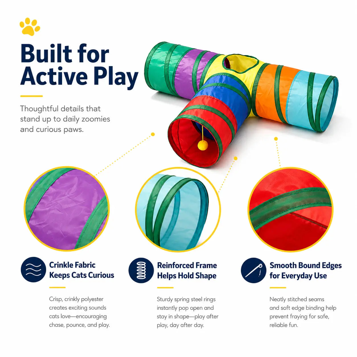 Collapsible Rainbow Cat Tunnel Toy - Interactive Crinkle Play Tube with Peek Hole for Kittens and Cats, Ideal for Indoor Exercise and Engaging Playtime