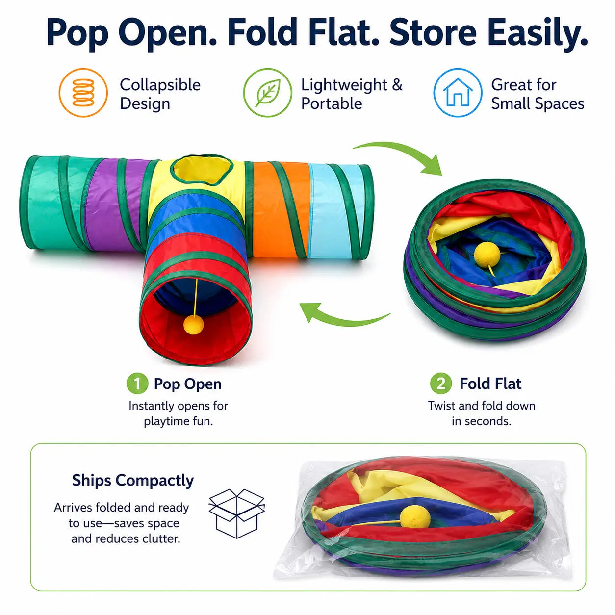 Collapsible Rainbow Cat Tunnel Toy - Interactive Crinkle Play Tube with Peek Hole for Kittens and Cats, Ideal for Indoor Exercise and Engaging Playtime