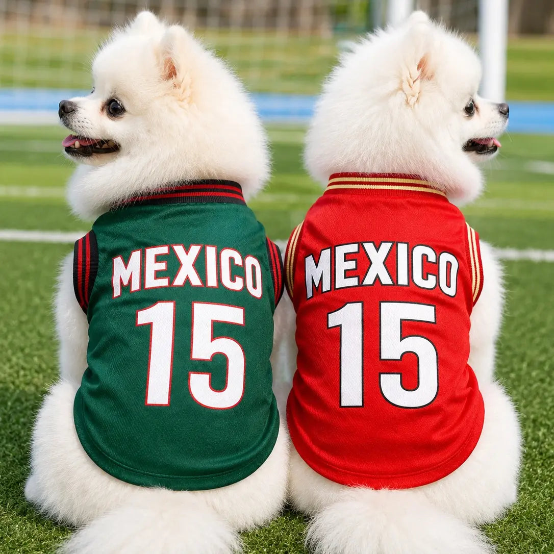 Mexico 15 Pet Jersey Shirt for Dogs and Cats - Breathable Sleeveless Soccer Vest, Lightweight Sports Outfit for Small and Medium Pets, Stylish Mesh Apparel for Daily Wear, Photos, Parties, and Game Day