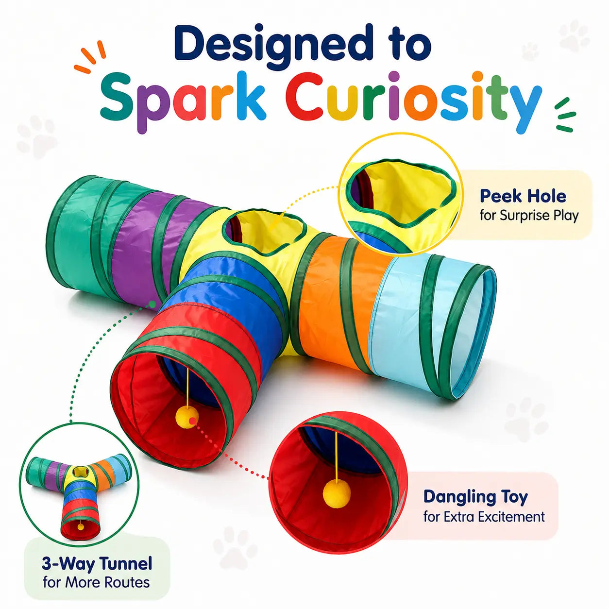 Collapsible Rainbow Cat Tunnel Toy - Interactive Crinkle Play Tube with Peek Hole for Kittens and Cats, Ideal for Indoor Exercise and Engaging Playtime