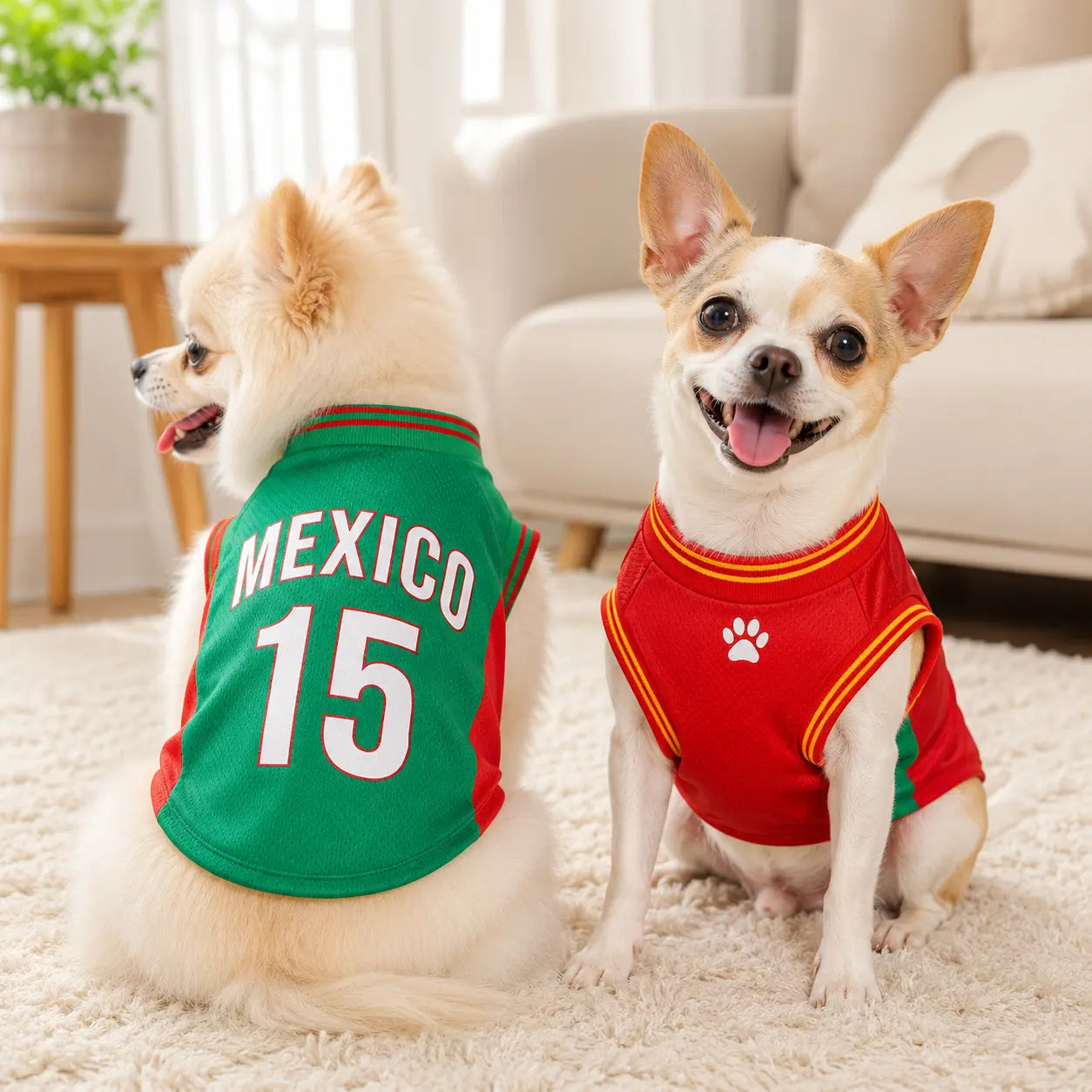 Mexico 15 Pet Jersey Shirt for Dogs and Cats - Breathable Sleeveless Soccer Vest, Lightweight Sports Outfit for Small and Medium Pets, Stylish Mesh Apparel for Daily Wear, Photos, Parties, and Game Day