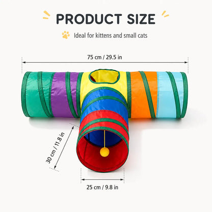 Collapsible Rainbow Cat Tunnel Toy - Interactive Crinkle Play Tube with Peek Hole for Kittens and Cats, Ideal for Indoor Exercise and Engaging Playtime