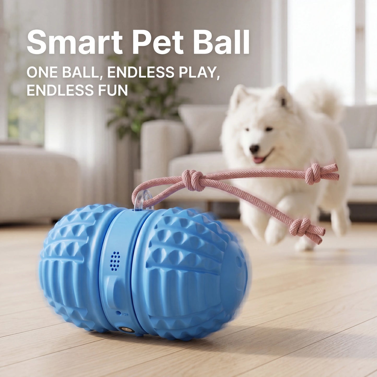 Interactive Automatic Moving Dog Toy with Dual Motors, Voice Recording, and Water Resistance - Rechargeable Pet Play Ball with Rope for Small to Medium Dogs