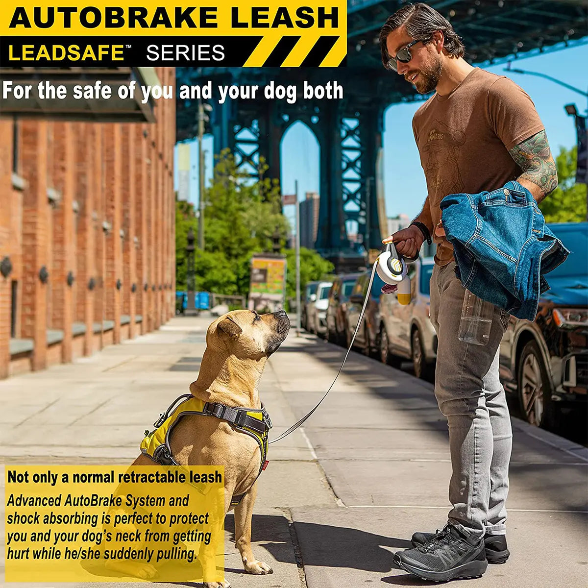 Fida Retractable Dog Leash with Autobrake Technology, 16 Ft Heavy Duty Design for Large and Medium Dogs, Tangle-Free and One-Hand Control with Soft Grip