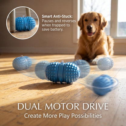 Interactive Automatic Moving Dog Toy with Dual Motors, Voice Recording, and Water Resistance - Rechargeable Pet Play Ball with Rope for Small to Medium Dogs