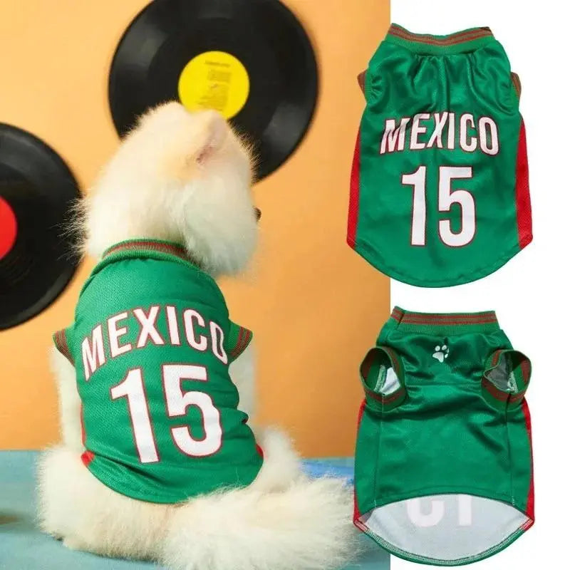Mexico 15 Pet Jersey Shirt for Dogs and Cats - Breathable Sleeveless Soccer Vest, Lightweight Sports Outfit for Small and Medium Pets, Stylish Mesh Apparel for Daily Wear, Photos, Parties, and Game Day