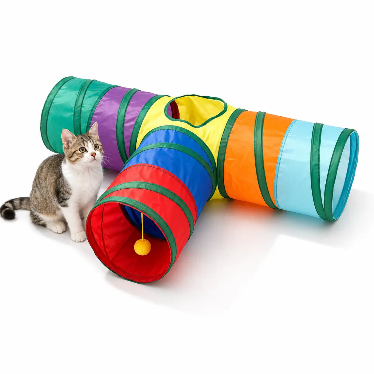 Collapsible Rainbow Cat Tunnel Toy - Interactive Crinkle Play Tube with Peek Hole for Kittens and Cats, Ideal for Indoor Exercise and Engaging Playtime