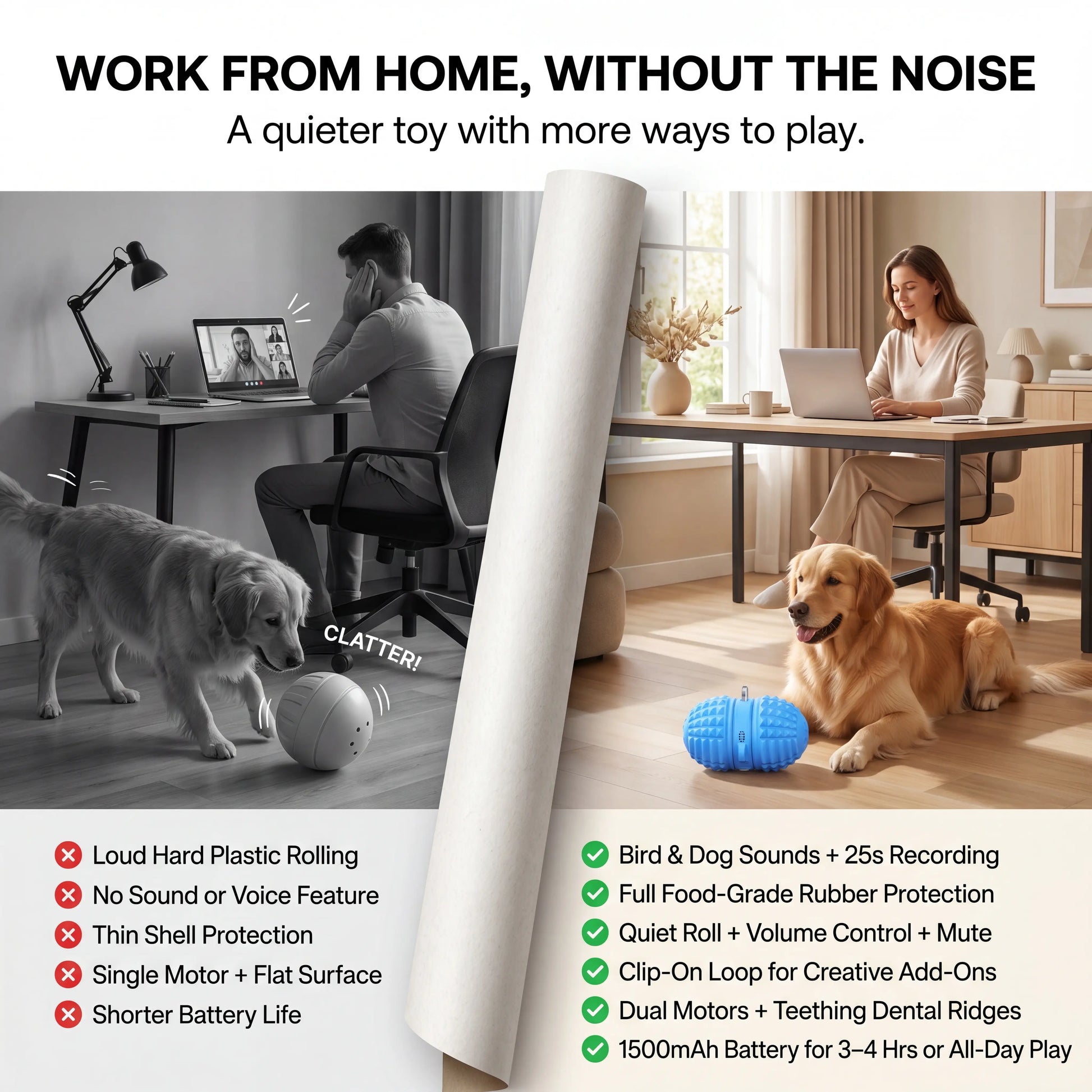 Interactive Automatic Moving Dog Toy with Dual Motors, Voice Recording, and Water Resistance - Rechargeable Pet Play Ball with Rope for Small to Medium Dogs