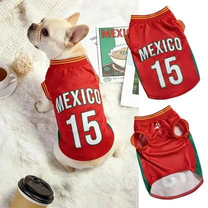 Mexico 15 Pet Jersey Shirt for Dogs and Cats - Breathable Sleeveless Soccer Vest, Lightweight Sports Outfit for Small and Medium Pets, Stylish Mesh Apparel for Daily Wear, Photos, Parties, and Game Day