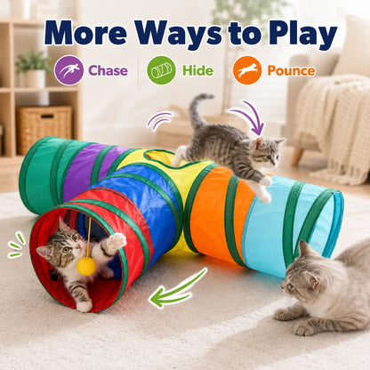 Collapsible Rainbow Cat Tunnel Toy - Interactive Crinkle Play Tube with Peek Hole for Kittens and Cats, Ideal for Indoor Exercise and Engaging Playtime