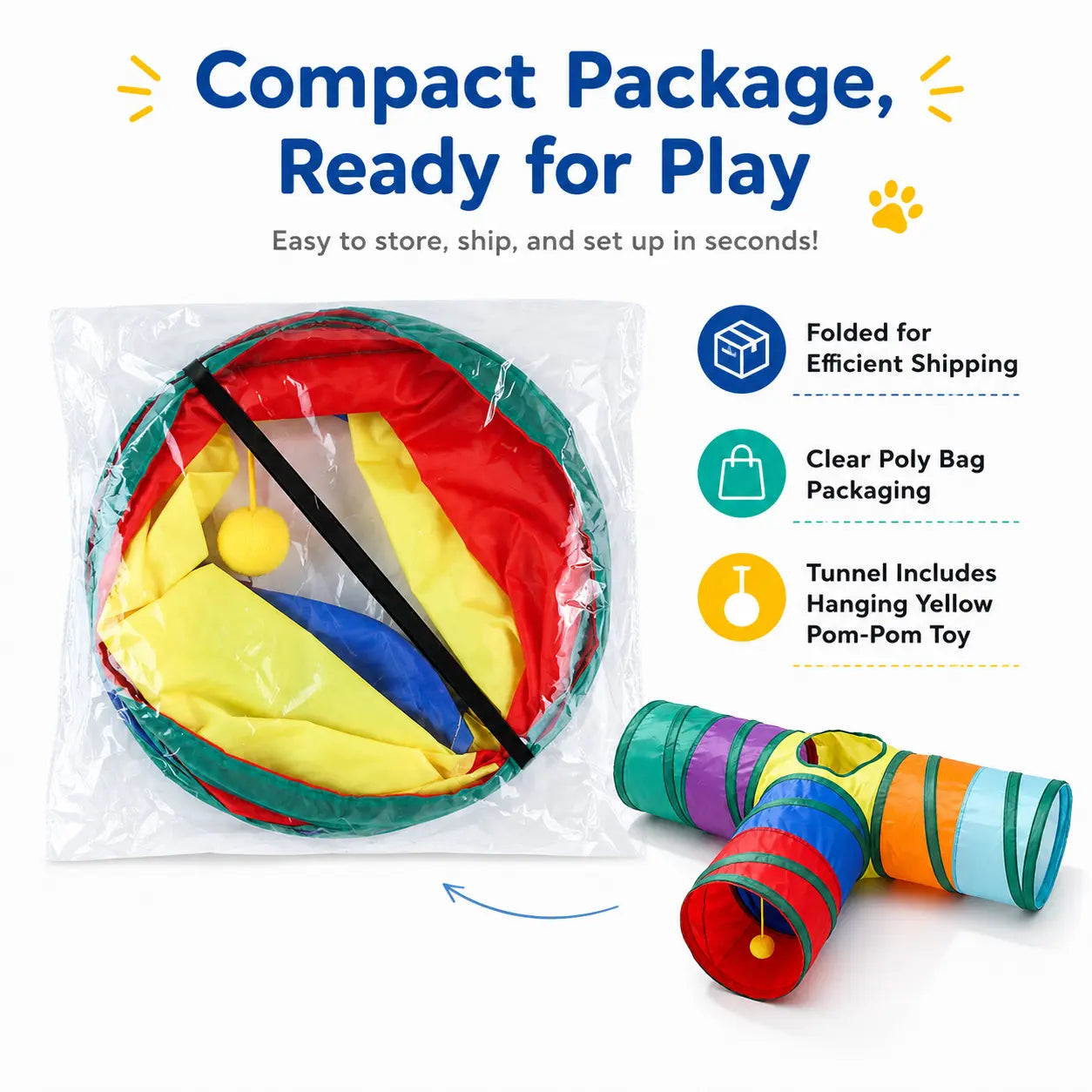 Collapsible Rainbow Cat Tunnel Toy - Interactive Crinkle Play Tube with Peek Hole for Kittens and Cats, Ideal for Indoor Exercise and Engaging Playtime